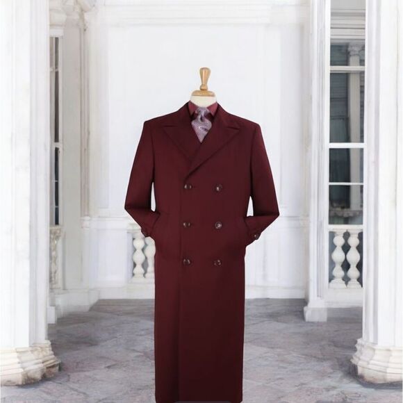 MEN'S BLACK DIAMOND 100% WOOL GABERDINE TRENCH COAT 53" LONG - Picture 1 of 2
